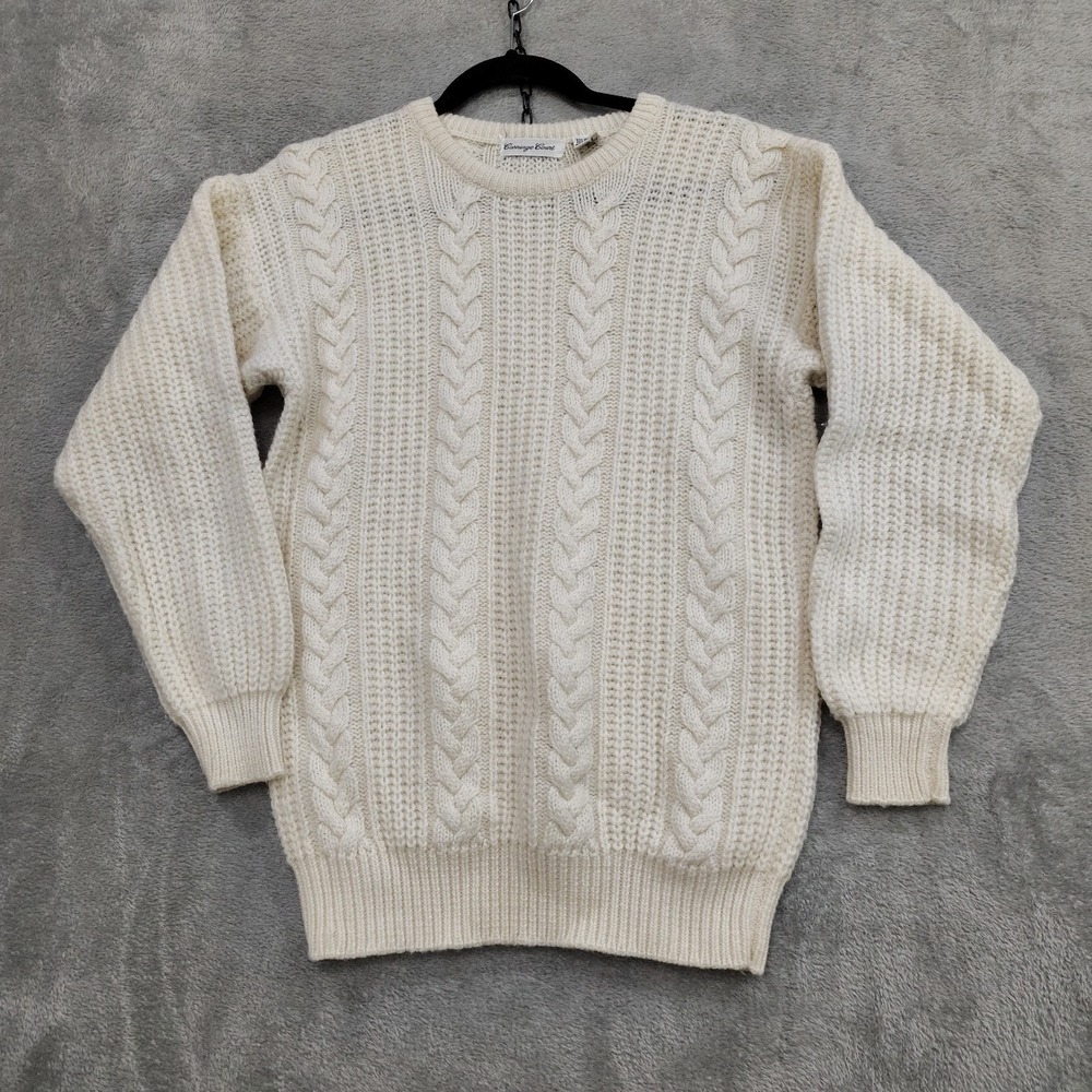 Vtg Carriage Court Sweater S Wool Blend Fisherman Chunky Cable Knit Cottagecore